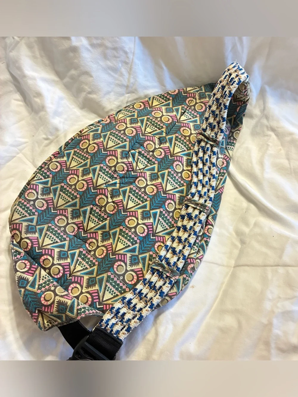 Kavu Teal Multicolor Geometric Rope Sling Bag